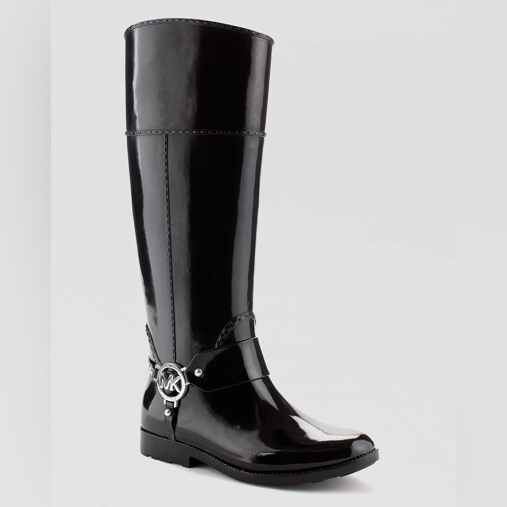 Michael Kors women's fulton harness tall rain boot rubber, black | size 6